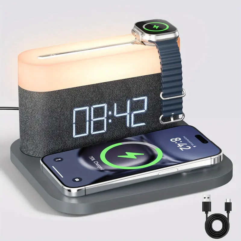 Multi-Function Alarm Clock Wireless Charger Station
